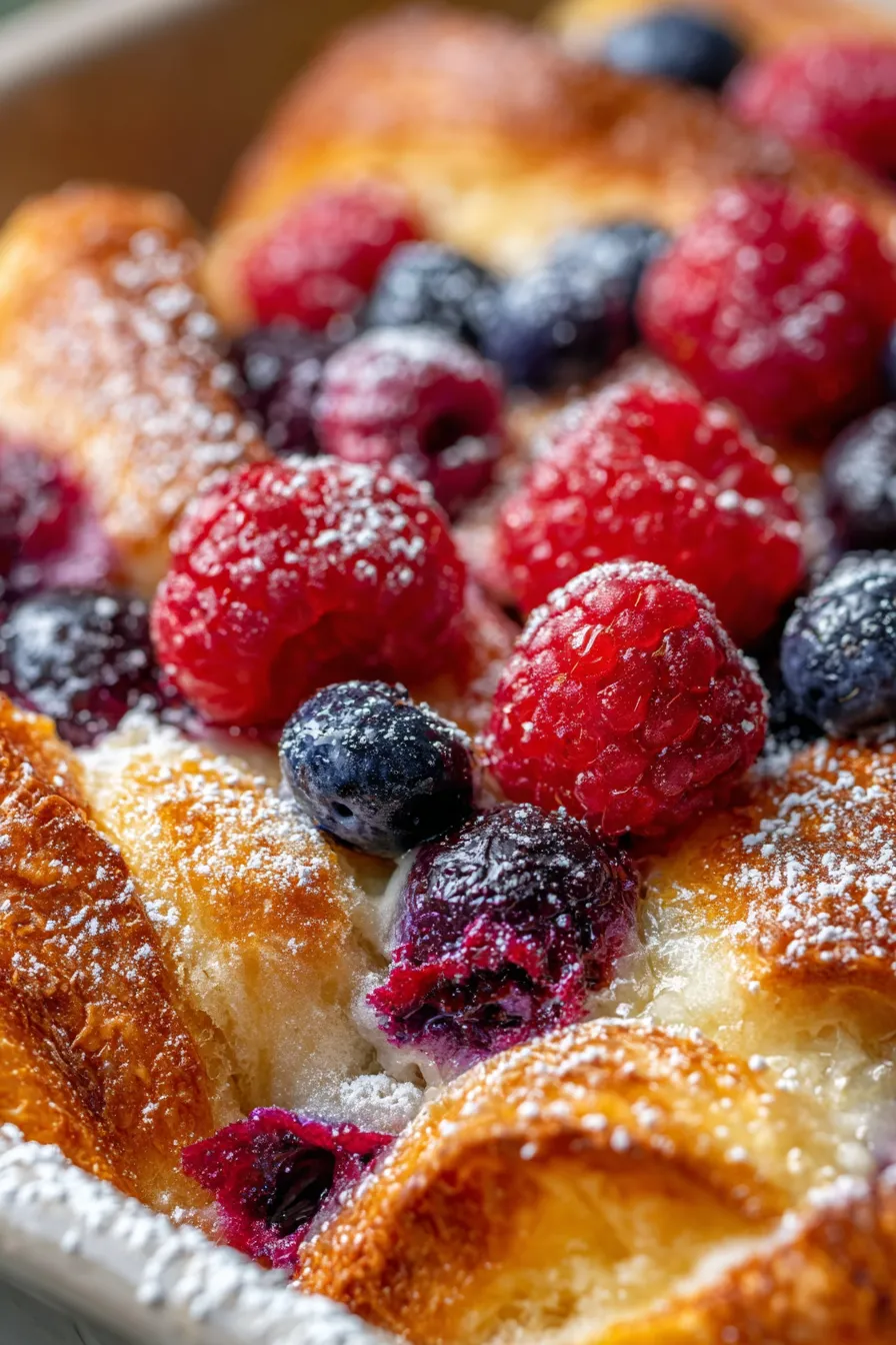 Berry Croissant Bake: ingredients prep, fresh berries, torn croissants