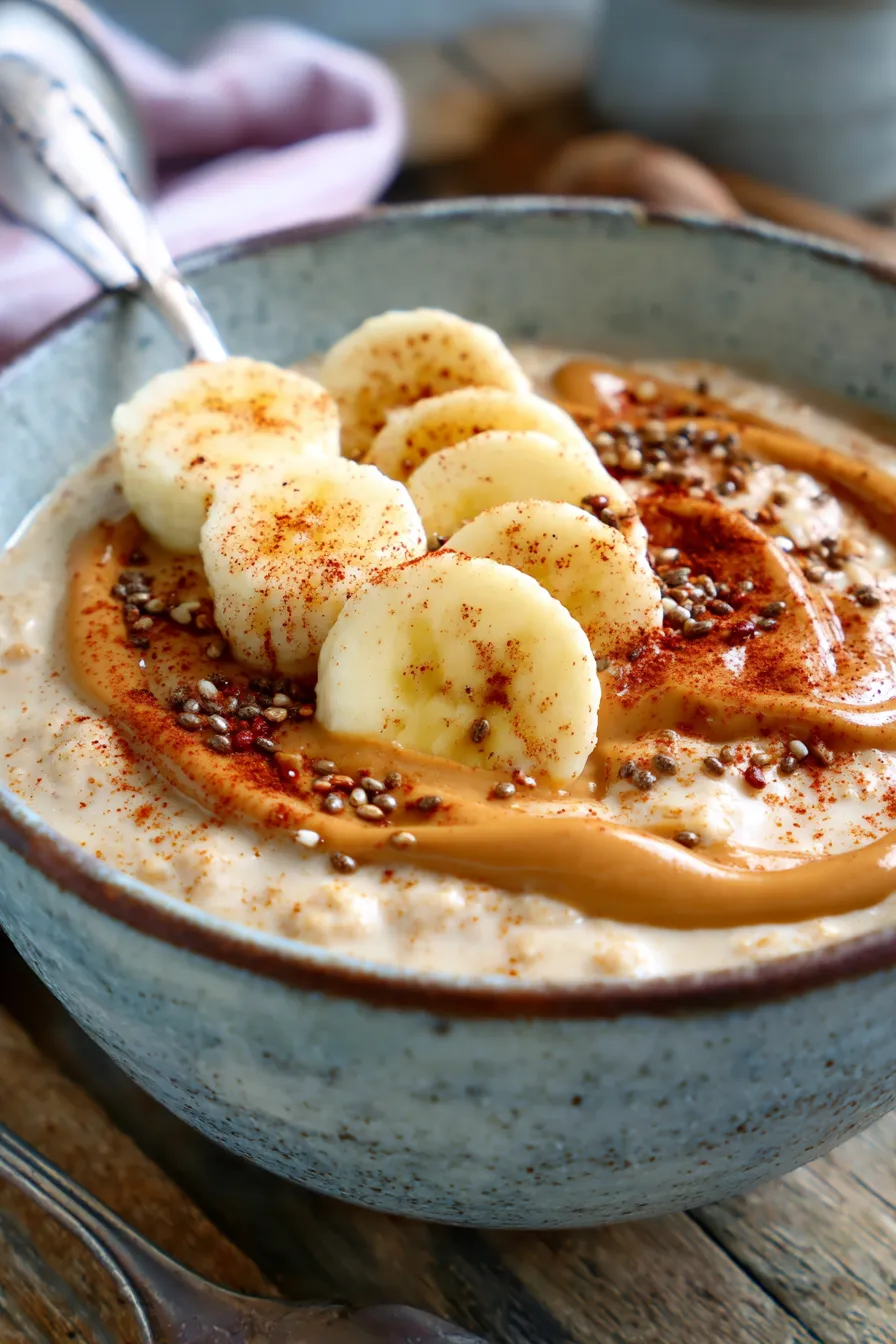 creamy protein oatmeal closeup texture