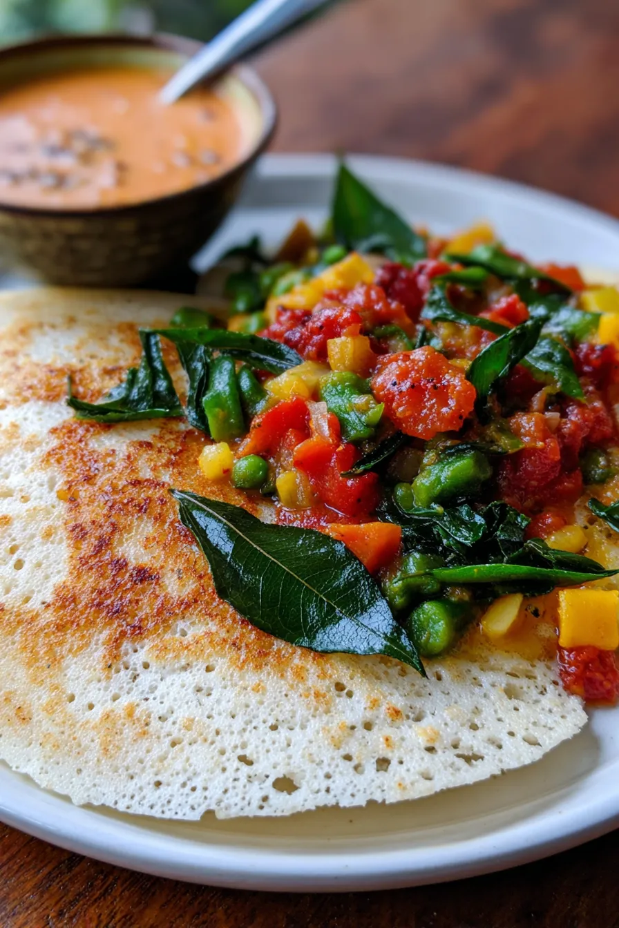 Fluffy Appam and Vegetable Stew - closeup - texture