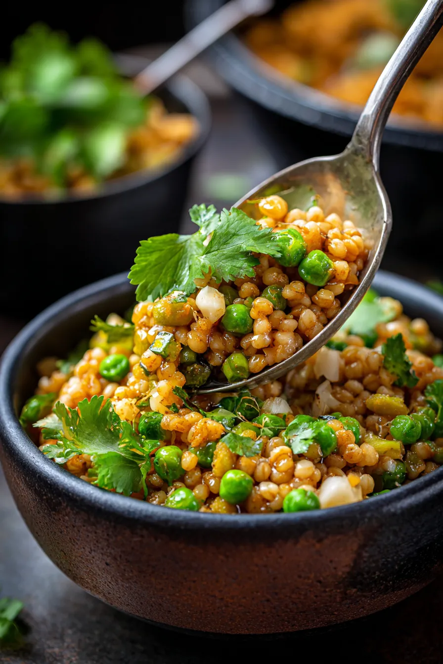 Gluten-Free Buckwheat Khichdi Indian Recipes | High Protein Breakfast-bowl-garnish