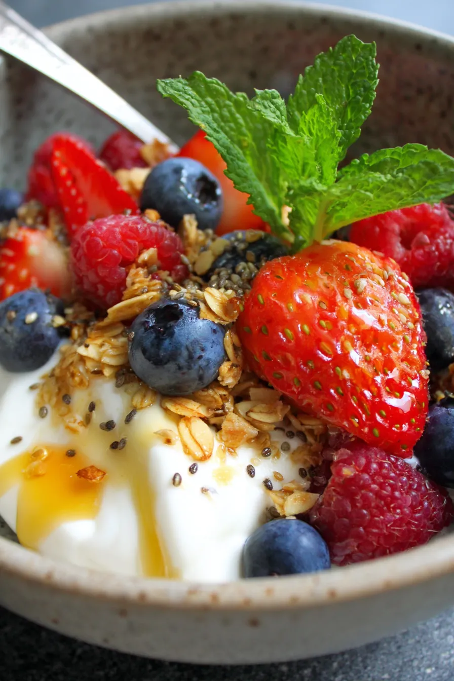 Healthy Berry Greek Yogurt Bowl-breakfast-table