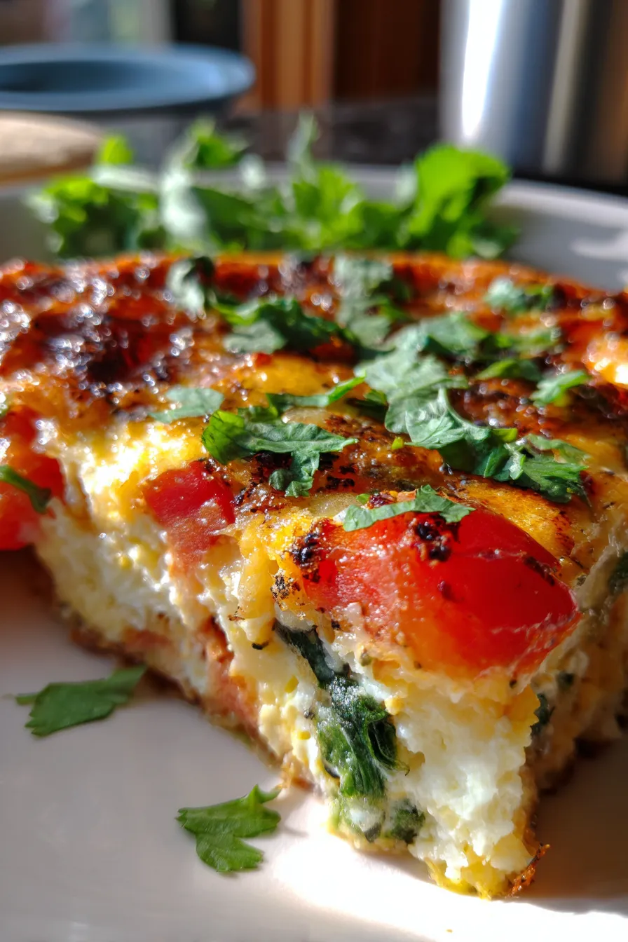 Indian Breakfast Egg Bake baked in dish texture closeup