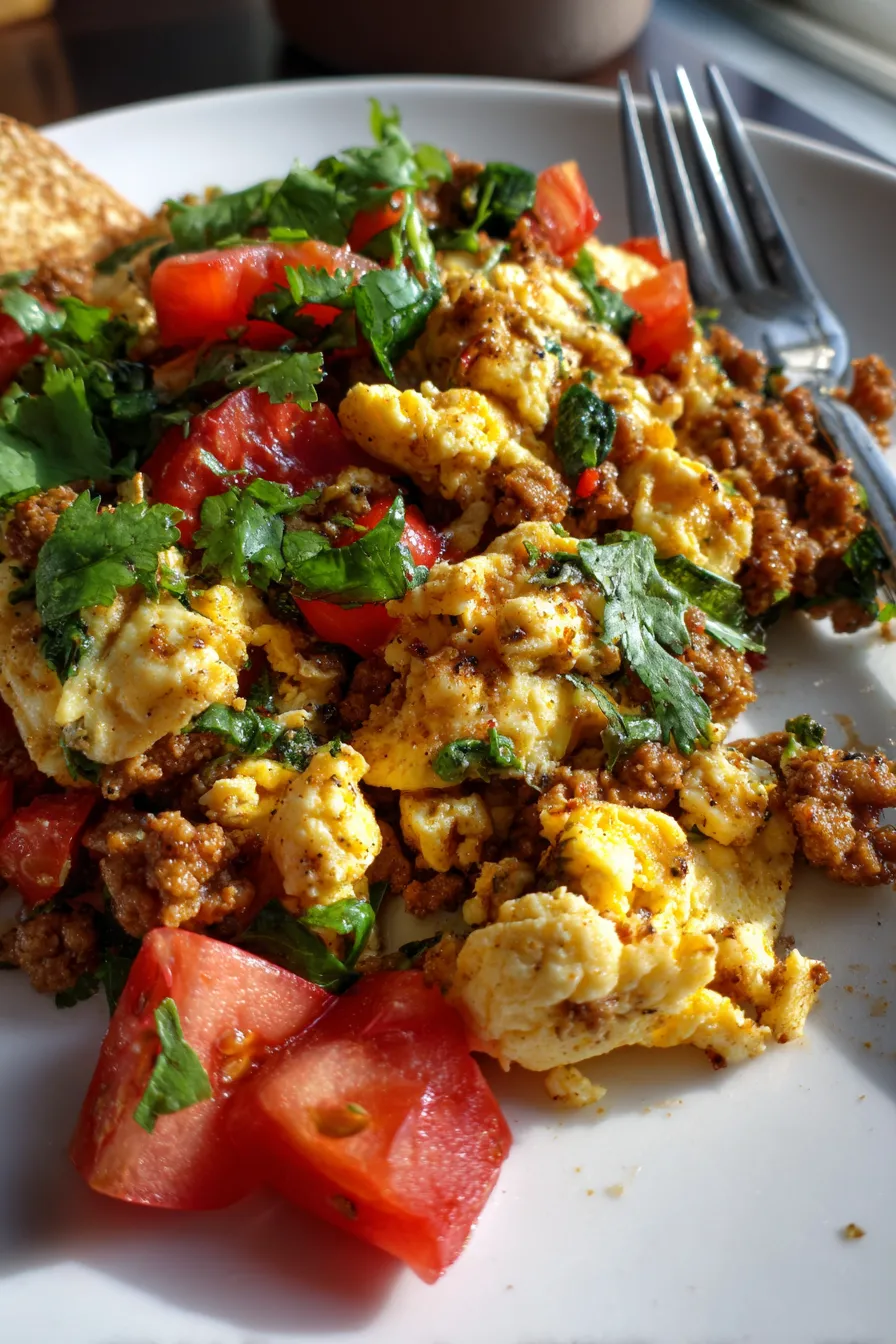 Ingredients for Indian Keema Scramble vibrant flat lay