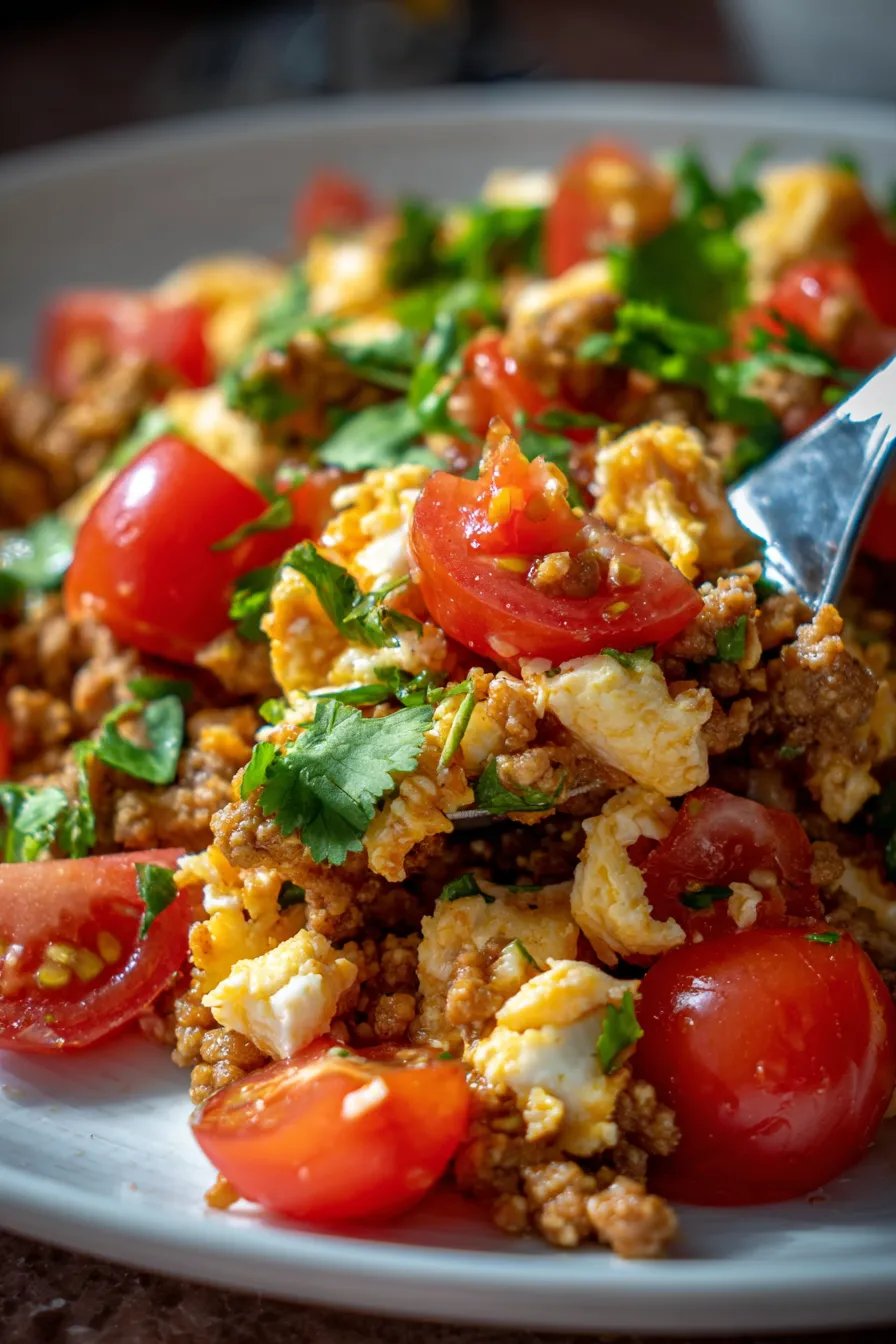 Keema Scramble Indian egg dish close-up texture