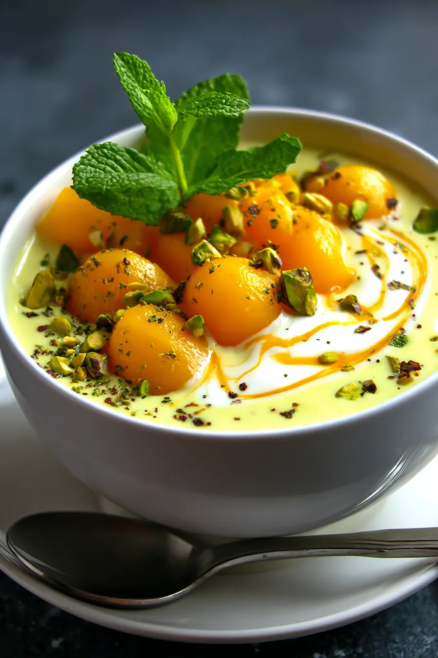 Mango Lassi Bowl recipe, mint garnish, bright light, inviting