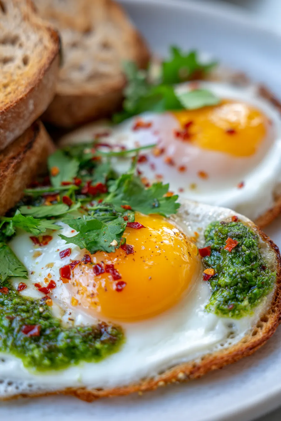 Nutrition-Packed Pesto Fried Eggs | Breakfast Recipes Indian-closeup-yolk