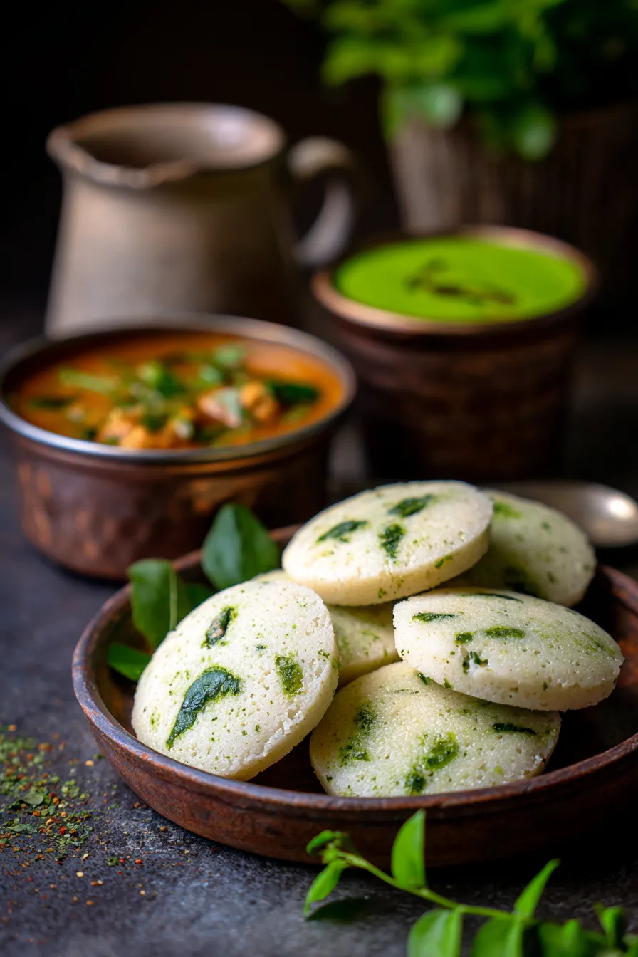 Nutrition-Packed Spinach Idli Indian Recipes | Breakfast Recipes Indian - ingredients laid out, fresh spinach
