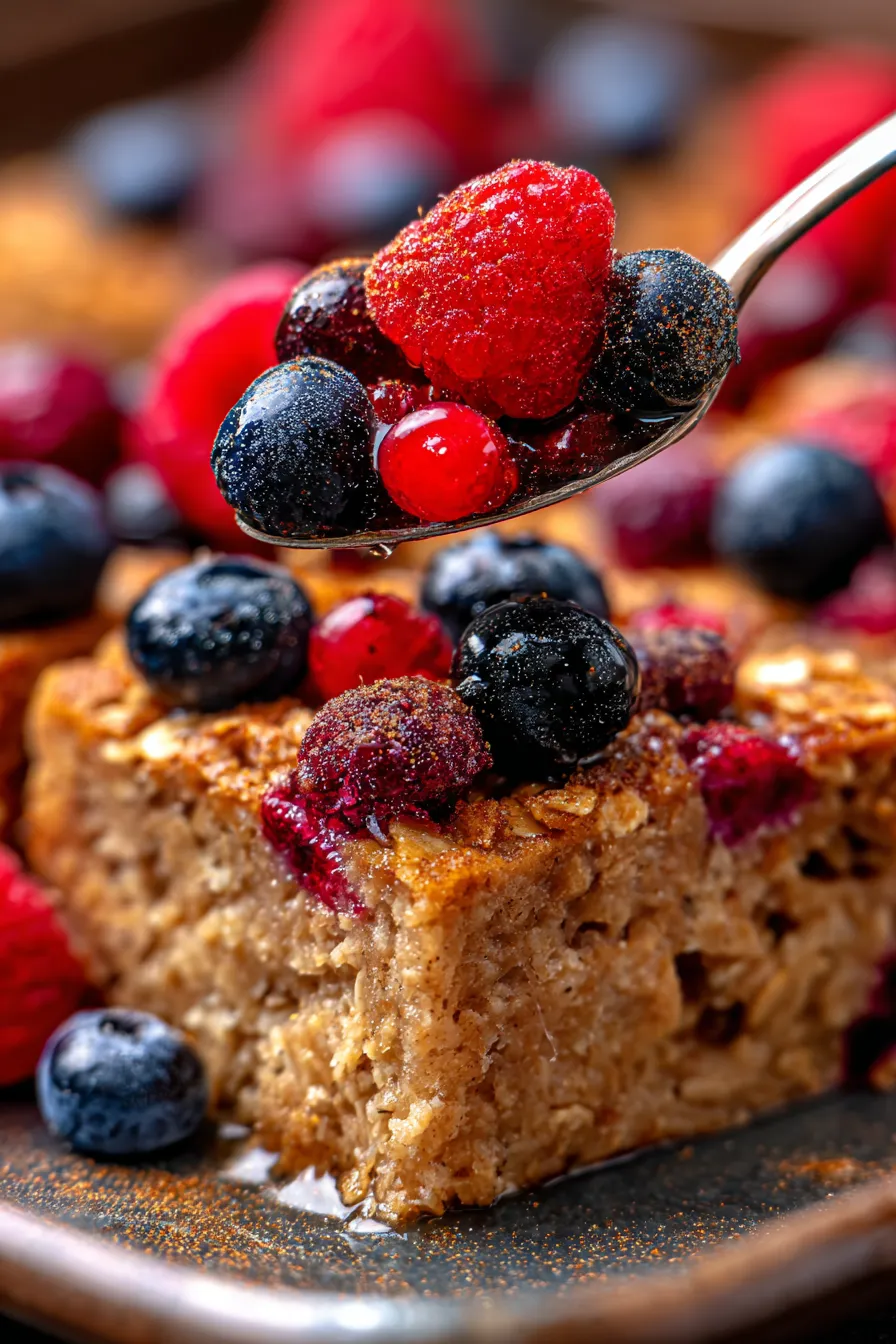 oatmeal baked vibrant berries close up