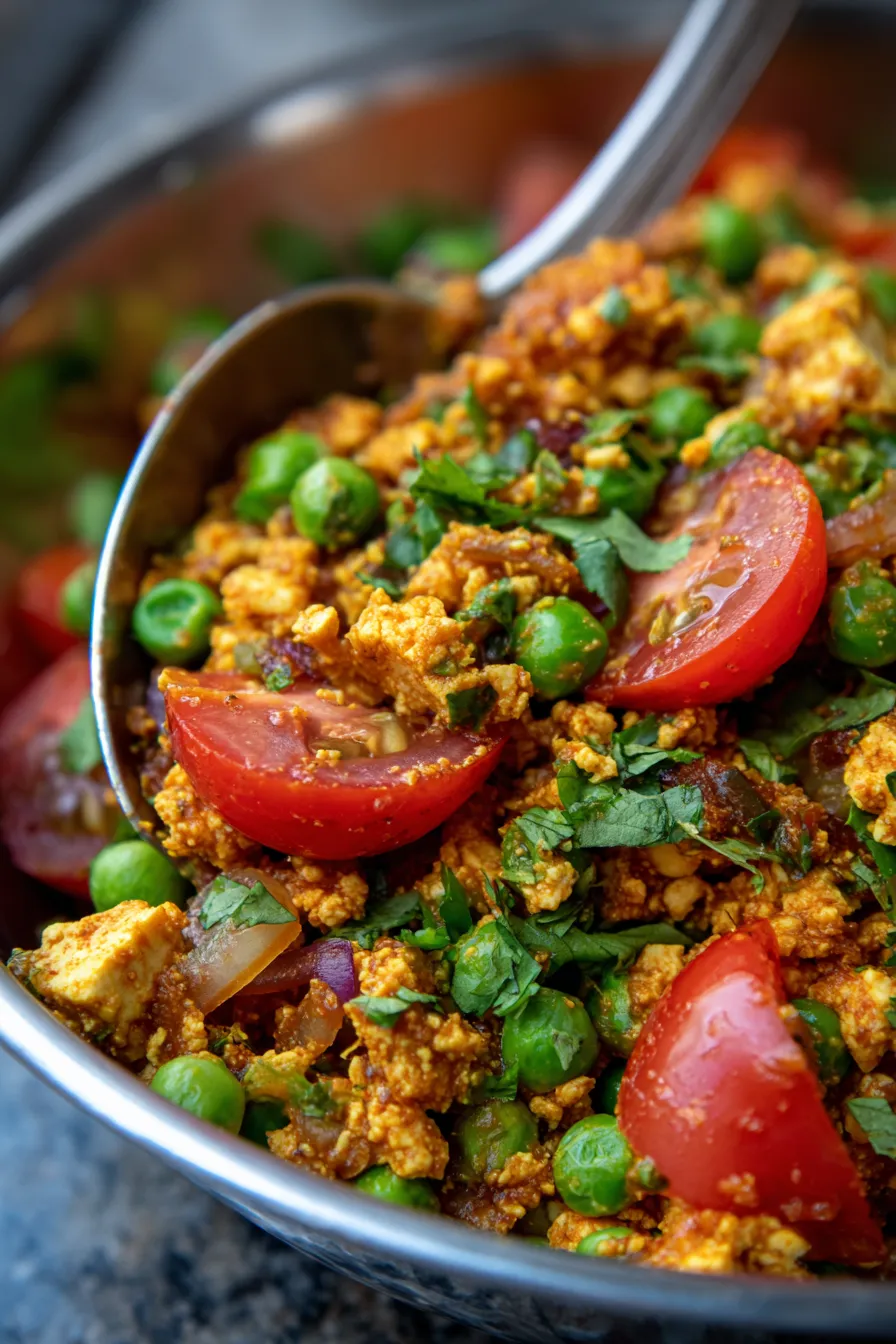 Paneer Bhurji garnished with cilantro