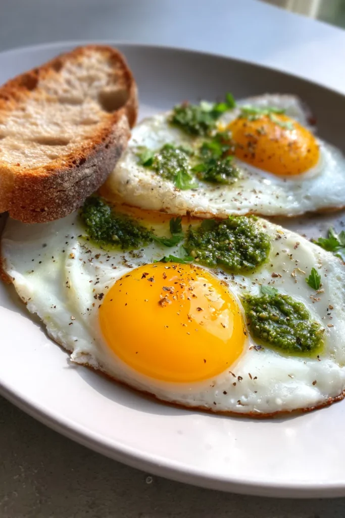 Quick Pesto Fried Eggs | Healthy Breakfast