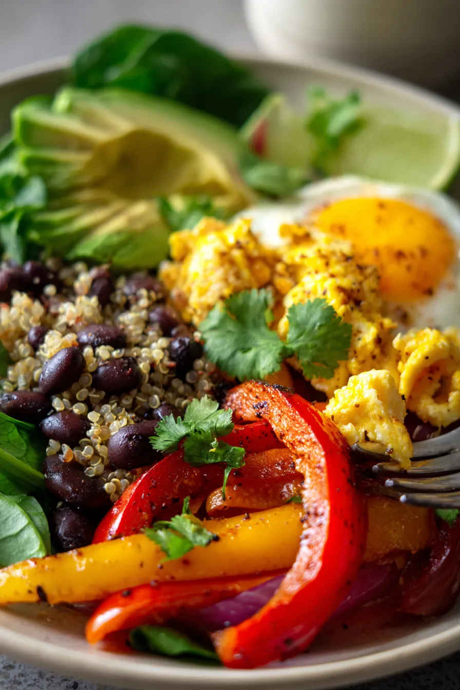 Quinoa & Black Bean Scramble-garnish-avocado
