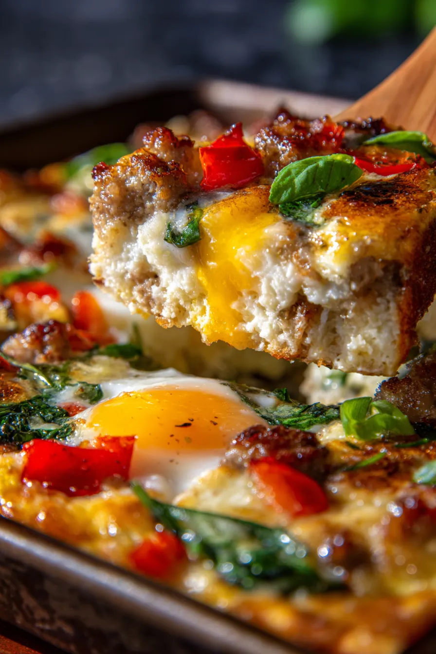 Sheet Pan Protein Breakfast Casserole closeup