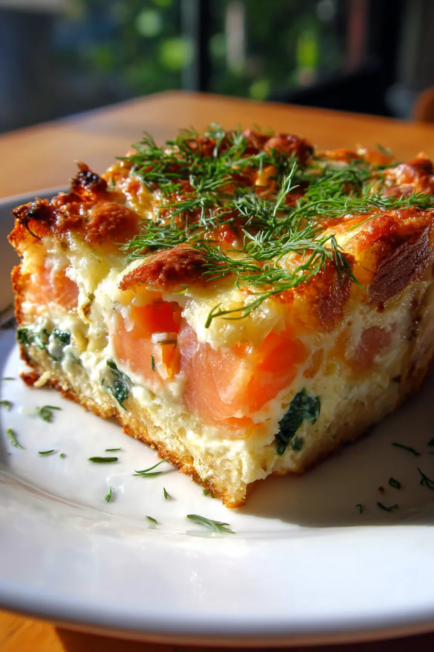 smoked salmon strata-slice-closeup