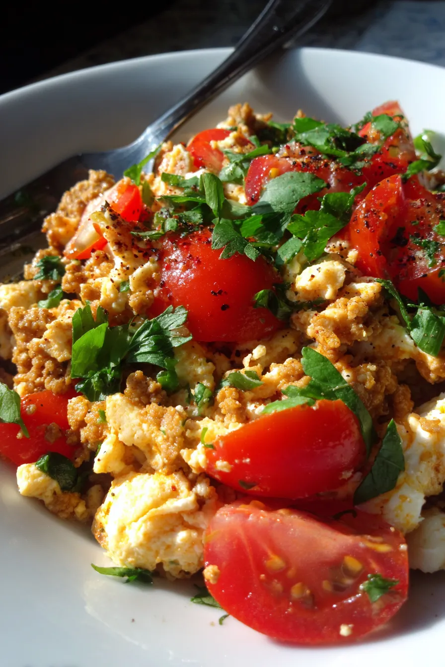 Spiced ground meat scramble with fresh cilantro garnish