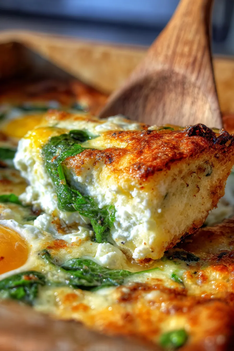 Spinach & Feta Strata, fresh ingredients, vibrant green spinach, creamy feta