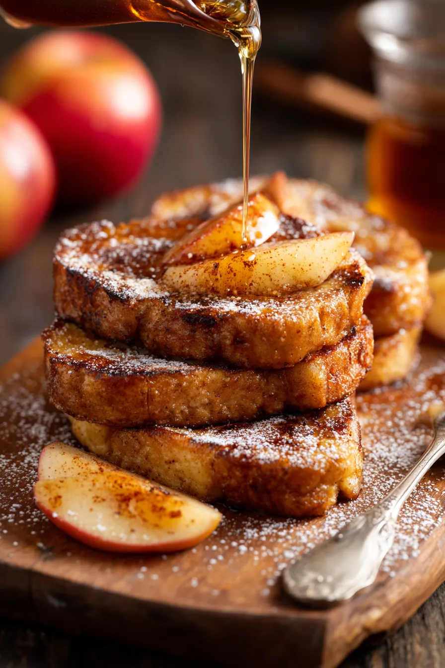 Stacked apple cinnamon French Toast with fruit