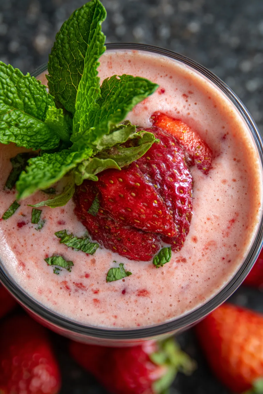 strawberry shake in glass overhead
