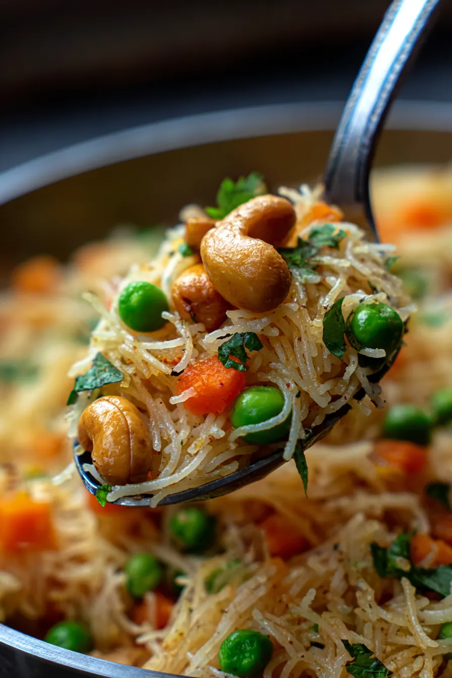 Upma with vegetables texture close-up