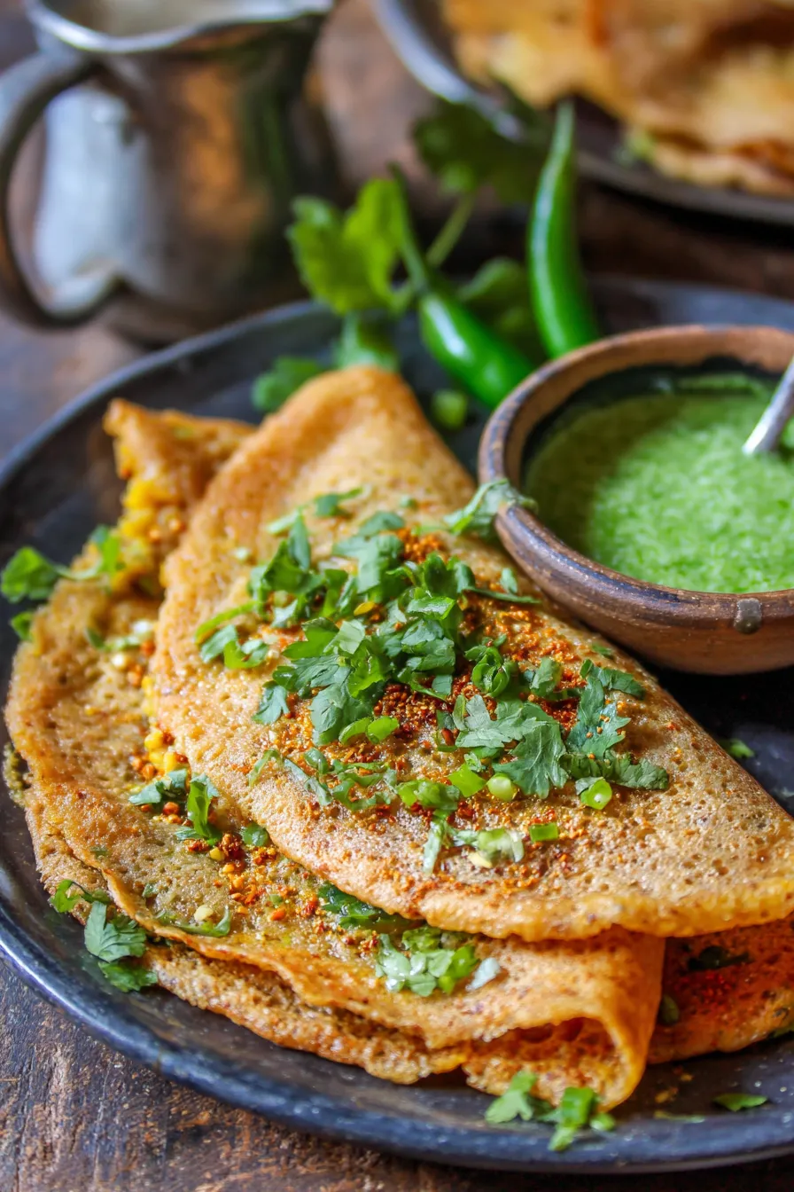 Vegan lentil pancake with chutney