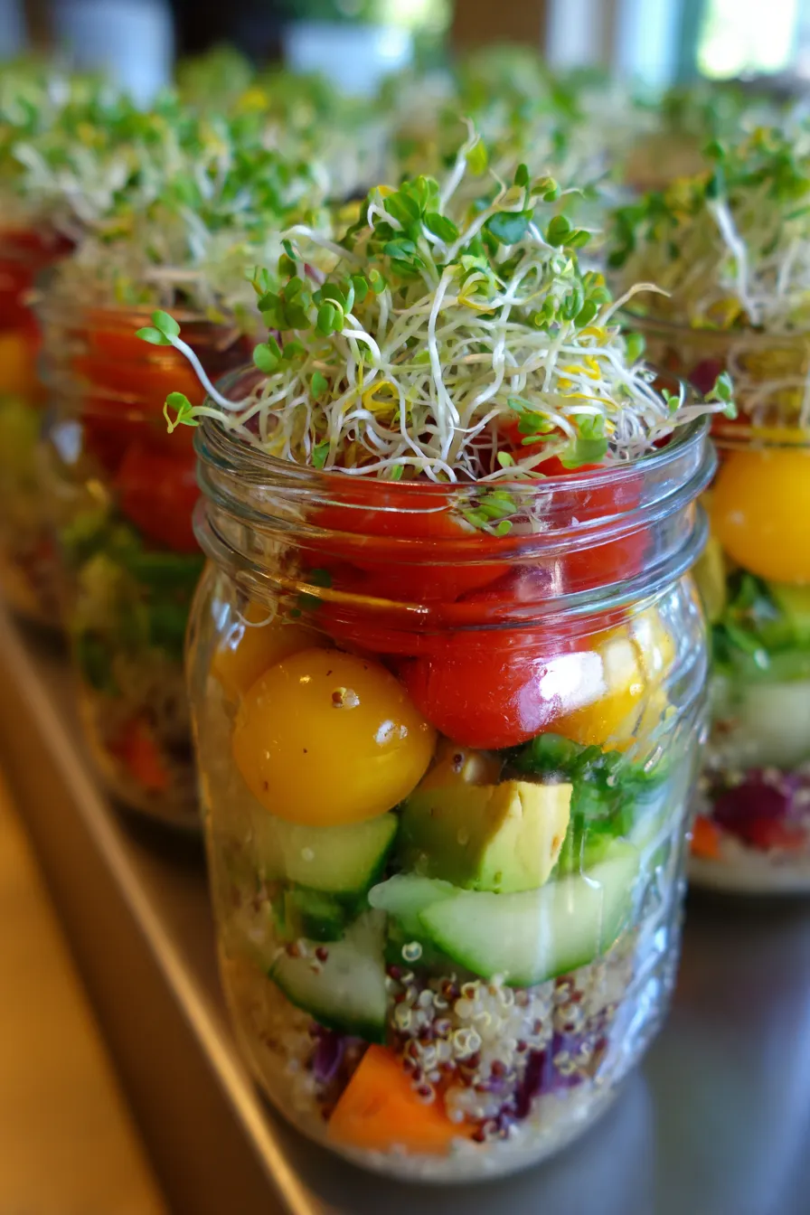 Zesty Sprouted Salad Jars - assembly - hands - kitchen counter